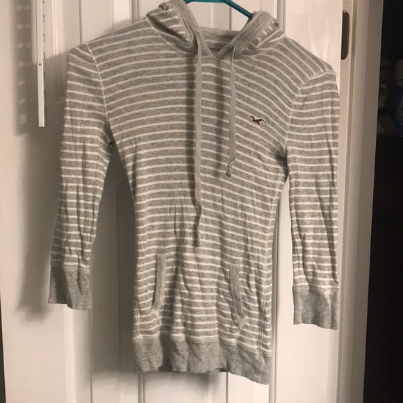 Gray Striped Hollister  Hoodie - Picture 1 of 4